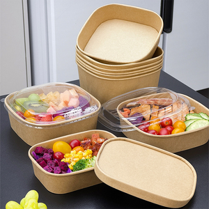 Bandeja de papel biodegradable desechable Rectangular personalizada de grado alimenticio, cuenco de embalaje, contenedor Bento cuadrado para ensalada de frutas con tapa - Product Image 6