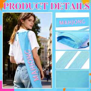 Sac de rangement multifonctionnel portable en polyester de 33,8 pouces pour Mahjong américain avec impression de lettres et rangement pour règle, sac de rangement pour articles de toilette - Product Image 2