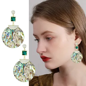 18K Gold Plated Premium Vintage Abalone Shell Hoop Earrings Wholesale Bulk Fashion Jewelry Women's Earrings