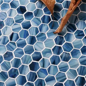 Nhà Cung Cấp One Stop Bluwhale BỂ BƠI 1 ''Hexagon Matt Bề Mặt Nóng Chảy Thủy Tinh Khảm Tổ Ong Màu Xanh Cho Trang Trí Phòng Tắm