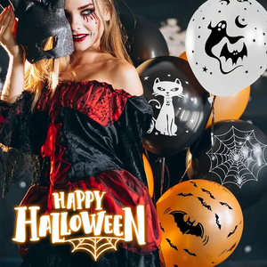 ลูกโป่งยางฮาโลวีน12นิ้วสีดำสีส้มสีขาวกับค้างคาวใยแมงมุมฟักทองพิมพ์ลายแบบสุ่ม100ชิ้น - Product Image 6