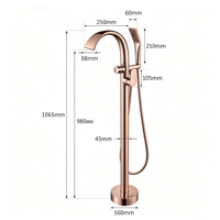 Robinet de douche sur pied moderne en or rose brossé avec jet de pluie, 1 poignée, hauteur 1065 mm, pour salle de bain
