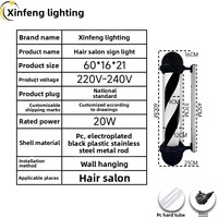 Poteau de barbier rotatif en plastique étanche à capot rond, panneau lumineux mural pour salon de coiffure, lampe LED rotative