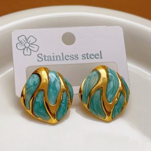 Fashionable Irregular 18k Gold Plated Stainless Steel Oval Oil-drop <b>Earrings</b> Colorful Geometric Jewelry for Women - Product Image 3