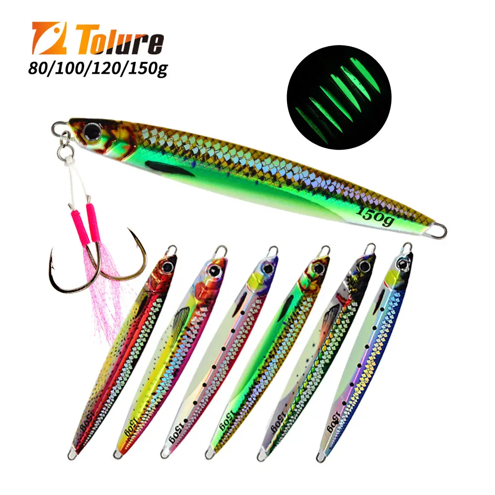 Tolure kualitas Jepang 60g 80g 100g 120g 150g 3D cetak bercahaya vertikal Jigging umpan logam Jig umpan Jigging lambat