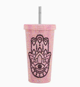 Botellas de Agua de Acero Inoxidable de 17 oz con Pedrería, Diseño de Hamsa y Ojo Turco, con Tapas - Product Image 3