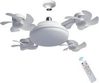Ventilateur de plafond avec lumière LED 3 couleurs, télécommande, variateur d'intensité, 4 têtes pliables, douille E27, pour chambre, cuisine, garage