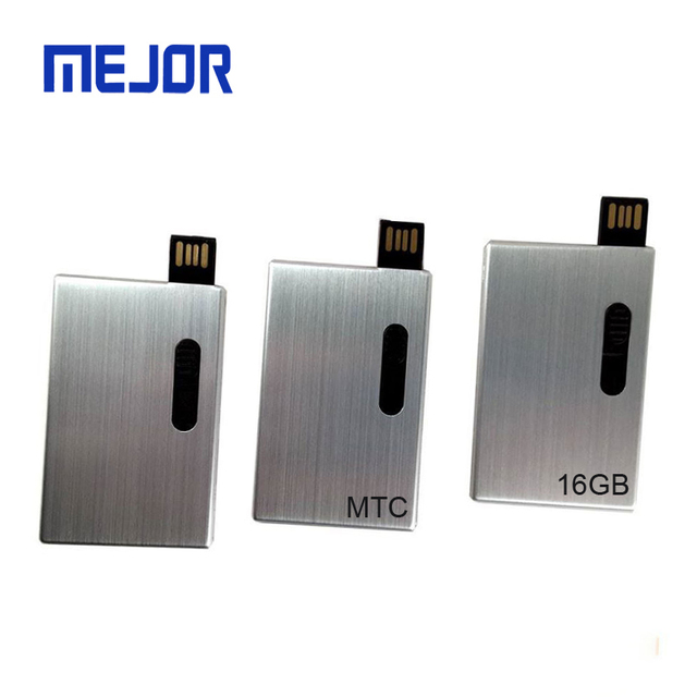 Metal Card USB Flash Drive Slide Credit Card Pendrive 16G Custom Logo for Promotion Business Gift