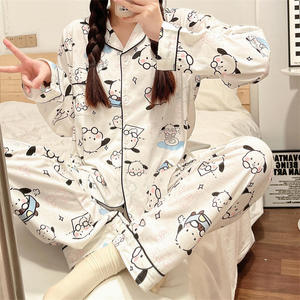 <span class=keywords><strong>Pyjama</strong></span> pour adolescente, vêtements de nuit pour femmes, deux pièces, cardigan à col rabattu, vêtements de maison, ensemble de <span class=keywords><strong>pyjama</strong></span> doux et mignon à manches longues avec motif de dessin animé - Product Image 3