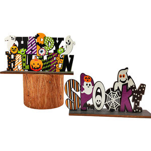 Decoraciones de Letras de Madera Espeluznantes de Halloween con Base, Decoración Interior, Material de Árbol, Fantasma, Truco o Trato, Feliz Halloween - Product Image 2