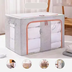 Boîte de rangement pliable multicolore pour vêtements en tissu de lin, organisateur de conteneurs à vêtements empilables avec fenêtre transparente, vente en gros