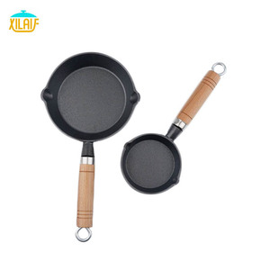 Sartén antiadherente de hierro fundido más vendida, sartén no recubierta <span class=keywords><strong>para</strong></span> huevos fritos, sartén <span class=keywords><strong>para</strong></span> bistec frito, sartén de hierro fundido con mango de madera - Product Image 3