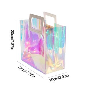 Sac fourre-tout holographique transparent imperméable en PVC irisé avec impression de logo personnalisé avec poignée - Product Image 3