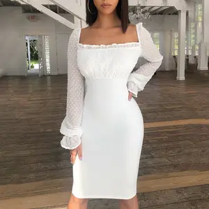 Mandy 2023 Women's White Sexy Plus Size Fashion Party Dress Long Sleeves Backless Bodycon Summer Women's Midi Dresses