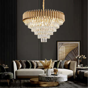 Lustres de plafond de luxe en cristal arrondi d'or créatif moderne nordique lampes suspendues pour salon - Product Image 4