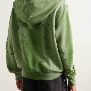 Custom Designer <b>Zip</b> up Black Hoodies Men Ripped 100% Cotton Jsersey Hoodie Print Logo Loungewear Outfit - Product Image 6