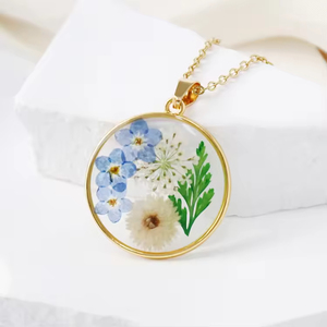 Collana con Fiori Secchi Non-<span class=keywords><strong>Ti</strong></span>-Scordar-Di-Me, Ciondolo in Resina Placcato Oro, Gioiello Floreale Elegante, Regalo per Donne per Uso Quotidiano - Product Image 5