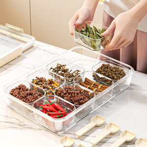 Portable Spice Storage Box <b>Large</b> Capacity Acrylic Airtight Clip-On Lid Household Kitchen Food Grade With Compartments - Product Image 4