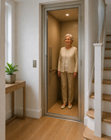 Ascenseur domestique pour villa, ascenseur résidentiel compact avec porte à tirage manuel en verre transparent, ascenseur pour maison à petit espace