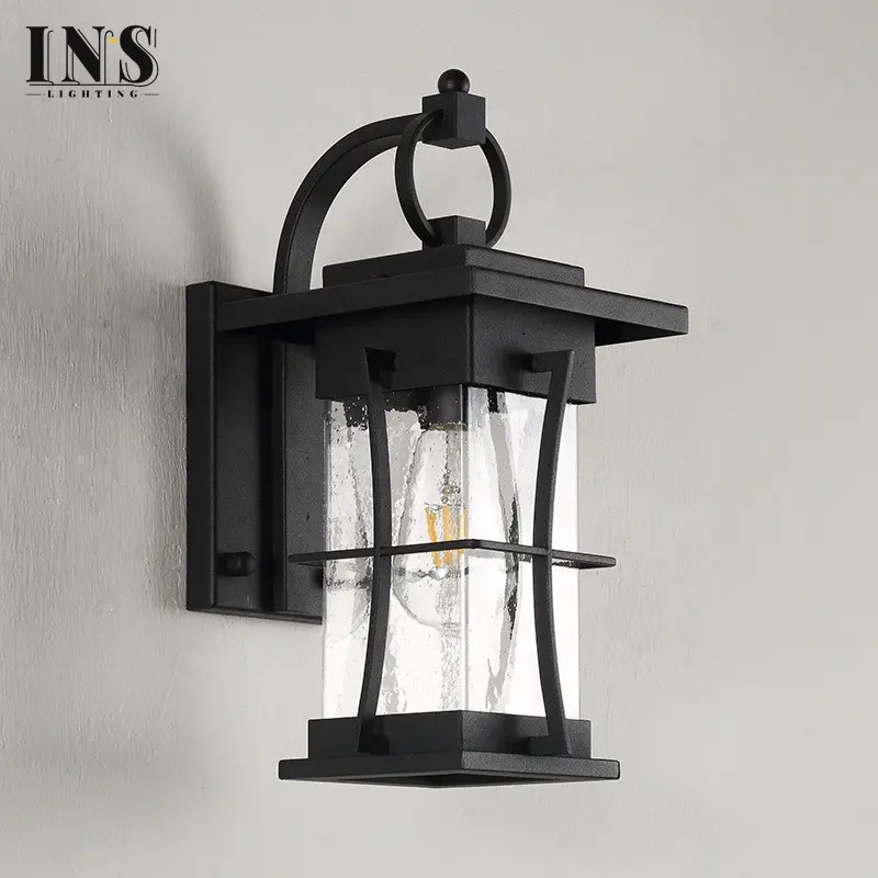 Black led wall lights hight quality glass square shadel outdoor garden wall lamp classical lantern post lamp