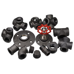 วินเทจ Steampunk ชั้นวางสีดำข้อศอก/ทีชั้นแปลนท่ออุตสาหกรรม1/2นิ้วหน้าแปลนเหล็กตกแต่งอุปกรณ์ท่อ - Product Image 1