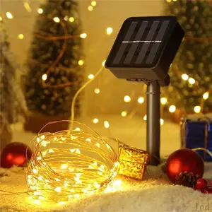 新产品太阳能电源户外圣诞花园节日装饰发光二极管仙女花环闪烁铜线串灯