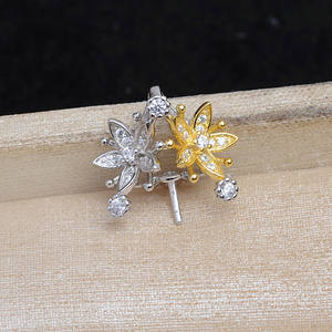 ฐานจี้เงินแท้ S925 รูปดอกไม้สองสี สำหรับงาน DIY ขนาด 12-14 มม. ไข่มุกกึ่งสำเร็จรูป - Product Image 2