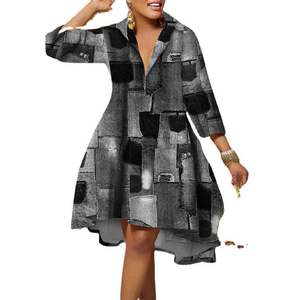 Robe décontractée à col en V à imprimé abstrait tendance française la plus récente - Product Image 2