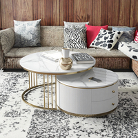 Table d'appoint de chambre à coucher moderne de luxe personnalisée avec plateau en marbre blanc, table basse gigogne nordique en métal doré pour salon, TuFei