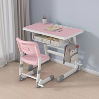 Conjunto de Silla y Escritorio Metálico Ajustable Ecológico para Niños con Gancho, para Aula y Mobiliario Escolar
