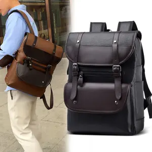Trendy retro men business computer backpack for travel large-capacity water-repellent PU backpack