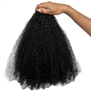 Mèches de cheveux humains indiens Remy bruts, perruques afro bouclées crépues birmanes, double trame cousue à la machine, fixation par bandes adhésives, pour toutes les couleurs - Product Image 1