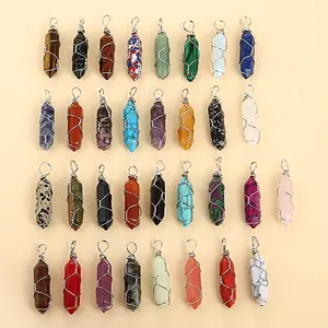 Винтажные Аксессуары для ожерелья, подвеска из цветного натурального камня, Подвески ручной работы с кристаллами в виде пули, подвески из бирюзы и агата оптом
