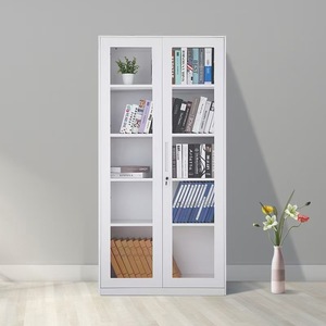 Commercial Office Furniture <strong>Thin</strong> Edge Steel Full Height Filing Cabinet Lockable Two Swing Glass Doors Metal <strong>Cupboard</strong> - Product Image 6