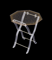 Table Basse Moderne Pliable en Acrylique Transparent, Écologique et Faite à la Main, avec Plateau Personnalisé Imprimé – Mobilier de Salon