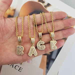 NS1394K collana a catena in corda di acciaio inossidabile per bambini con scritta in zircone carino collana con ciondolo iniziale - Product Image 5