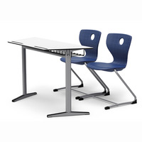 Bureau d'école double en bois avec chaise, mobilier scolaire commercial