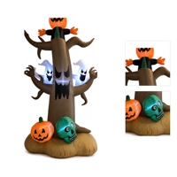 Décoration de jardin gonflable d'Halloween : Arbre effrayant illuminé avec citrouille, fantôme et crâne pour fêtes et événements en extérieur