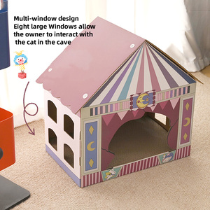 Casa <span class=keywords><strong>de</strong></span> gato moderna estilo carnaval con 8 <span class=keywords><strong>ventanas</strong></span> interactivas grandes Cama Cueva <span class=keywords><strong>de</strong></span> gato <span class=keywords><strong>de</strong></span> cartón corrugado duradero para gatos <span class=keywords><strong>de</strong></span> interior - Product Image 4