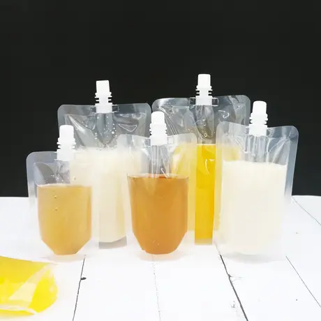 Fruit Juice Clear Mylar Packaging Pouch Doypack Bag Suction Nozzle Plastic Beverage Bags For Spout Packaging Bag Juice Pouches