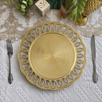 Assiettes de présentation en plastique dorées de 13 pouces, décorées de dentelle ajourée, pour mariages, fêtes et événements, décoration de table