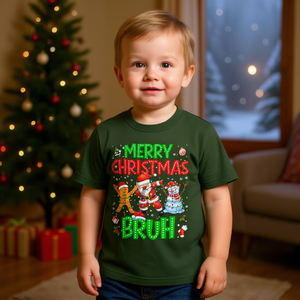 Camiseta de manga corta con estampado digital de Feliz Navidad, Santa Holiday Joy, para niños pequeños, unisex, con cuello redondo - Product Image 3