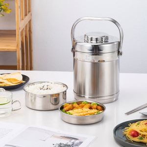 Double Wall Vacuum Insulated Stainless Steel <b>Lunch</b> Bucket With 2 Compartment Inner Bowls, Portable Handheld Leakproof Thermal - Product Image 1