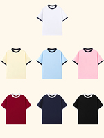 Kaos Pria Musim Panas 200g Double-Gauze 100% Katun Sambungan Kerah Bulat Lengan Pendek Bernapas Gaya Amerika Trendi Longgar Custom