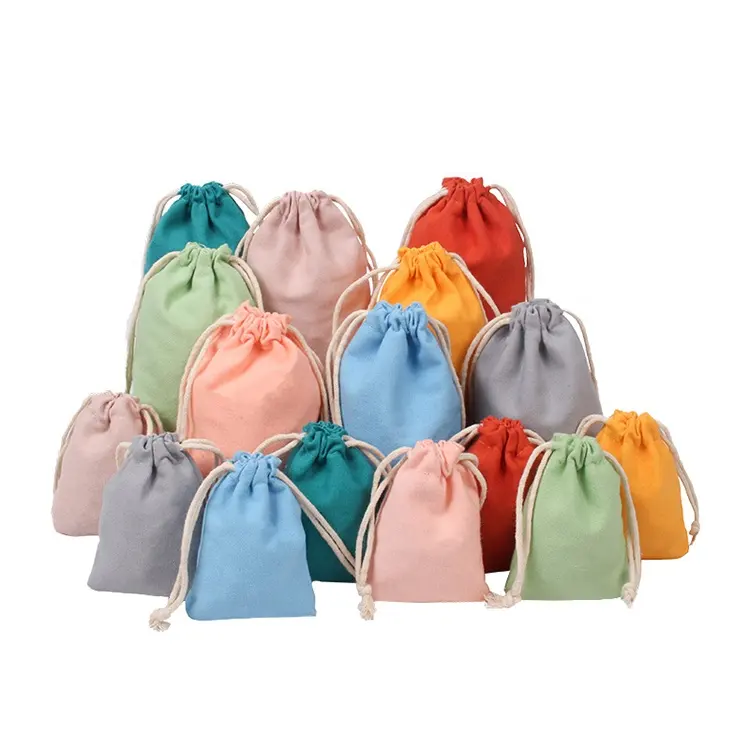 Custom Logo Colorful Eco Friendly Canvas Cotton Bag Muslin Handbag Shoe Dust Drawstring Bag
