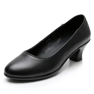 Fabrik Großhandel Hot Selling Black Cow Echtes Leder Frauen Anti-Rutsch-Arbeit Profession elle Hotel Bank Staff Schuhe