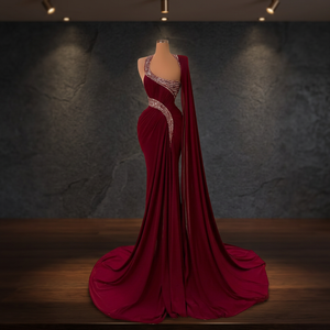 <b>Romantic</b> High Neckline Satin Lace Crystal Formal Maxi Prom <b>Dress</b> Floral Pattern Embroidery Eco-Friendly Soft Straight Silhouette - Product Image 3