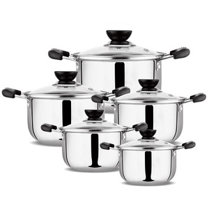 礼品套装5pcs不锈钢厨房炊具砂锅，带手柄和透明盖 - Product Image 1