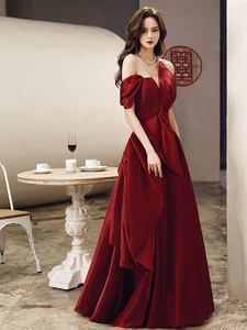 Logo personalizzato gratuito 2022 cina abito da sposa all'ingrosso abito da sposa tessuto da sera abito rosso per le donne sera Plus Size abito da ballo - Product Image 4