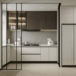 Renovación de Cocina Moderna Santopova: Gabinetes de Color Contrastante y Diseño Inteligente - Product Image 1